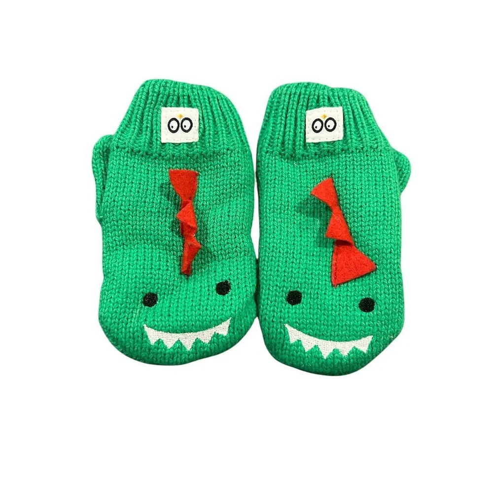 Zoocchini Devin The Dinosaur Green Knit Mittens 6-12 Months